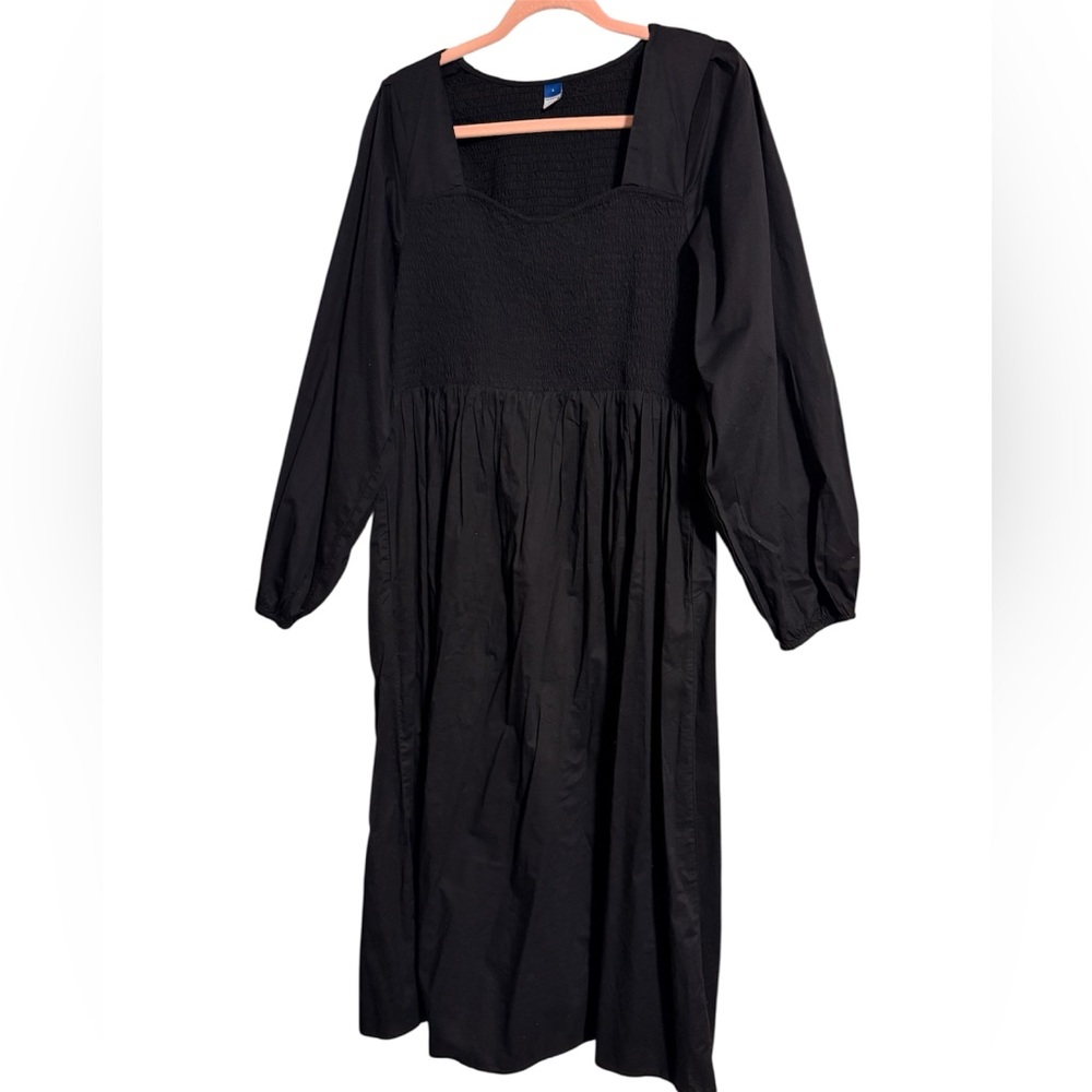 Old Navy Black Dress – Size L – Smocked Top & Flowing Skirt